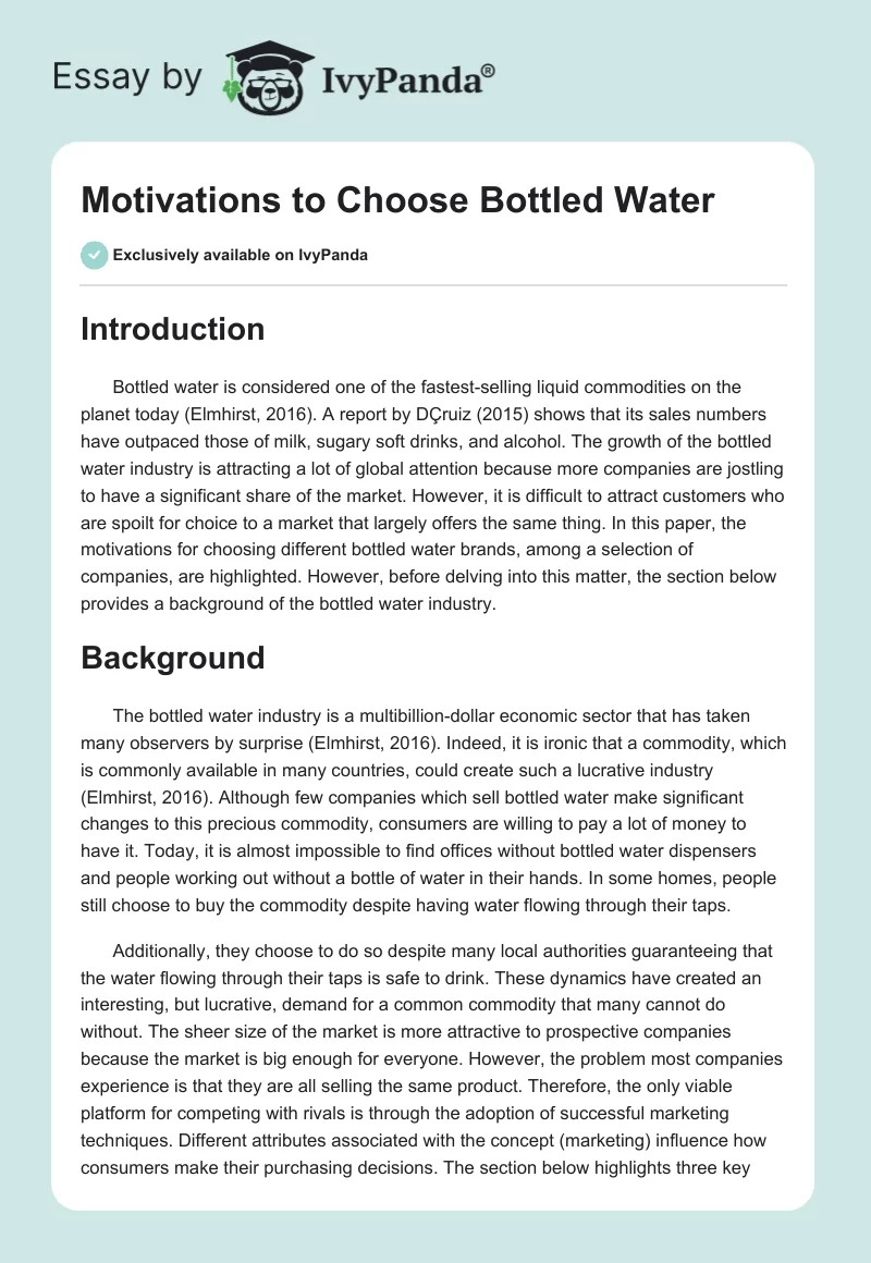 Motivations to Choose Bottled Water. Page 1