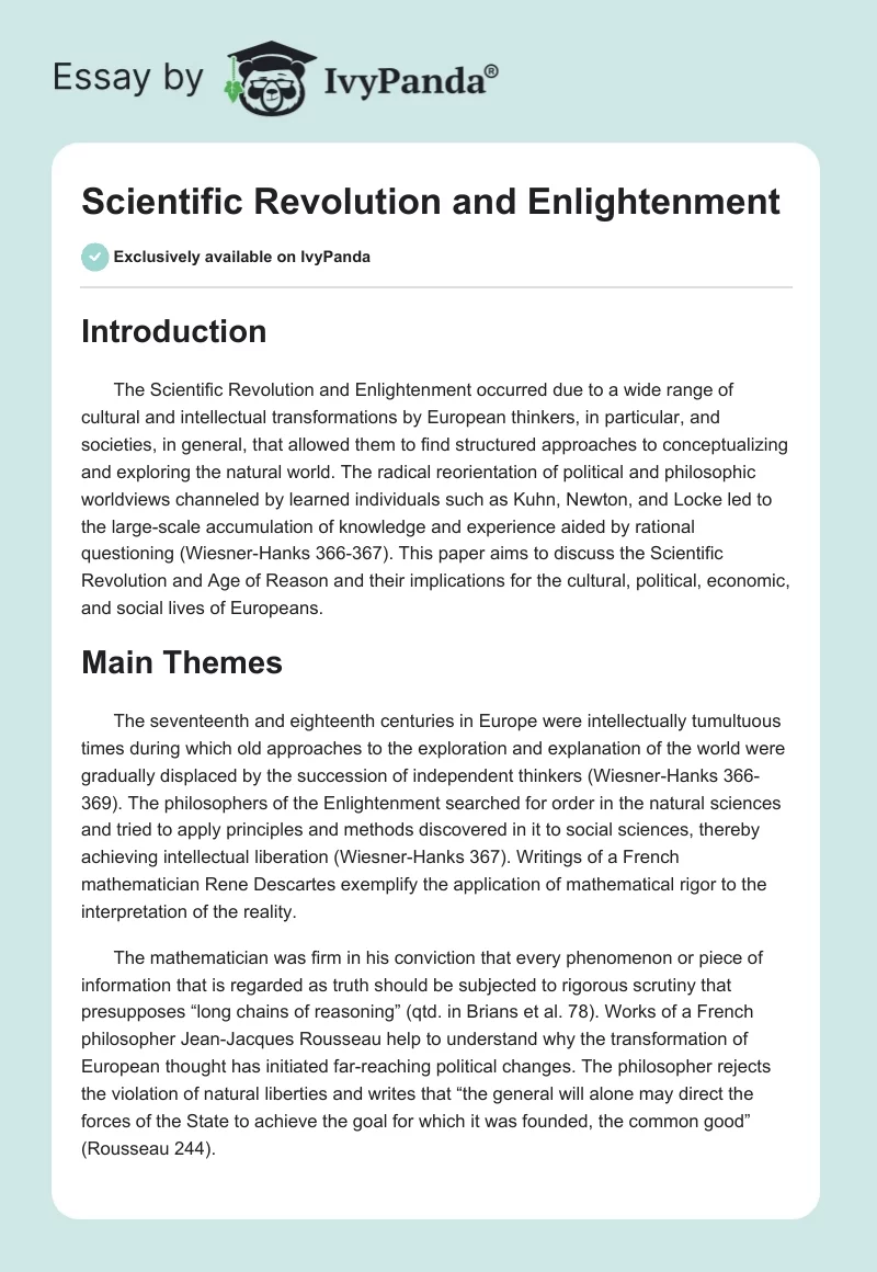 scientific revolution and enlightenment essay