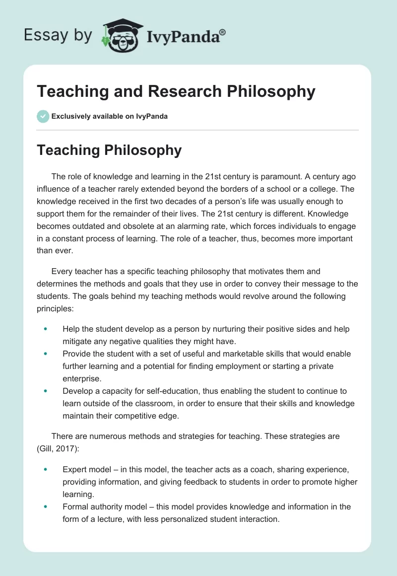 Teaching and Research Philosophy. Page 1