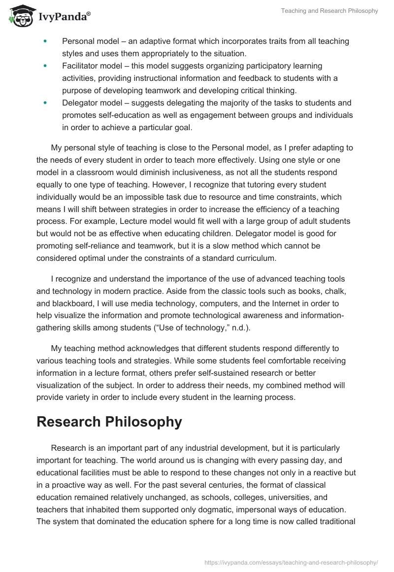 Teaching and Research Philosophy. Page 2