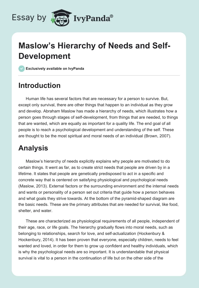 Maslow’s Hierarchy of Needs and Self-Development. Page 1