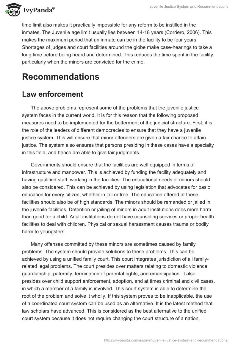 Juvenile Justice System and Recommendations. Page 2