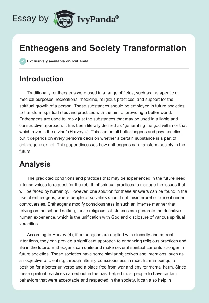 Entheogens and Society Transformation. Page 1