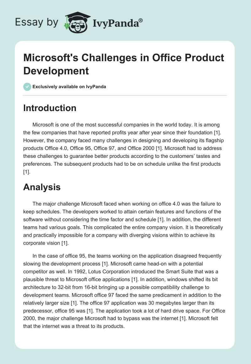 Microsoft's Challenges in Office Product Development. Page 1