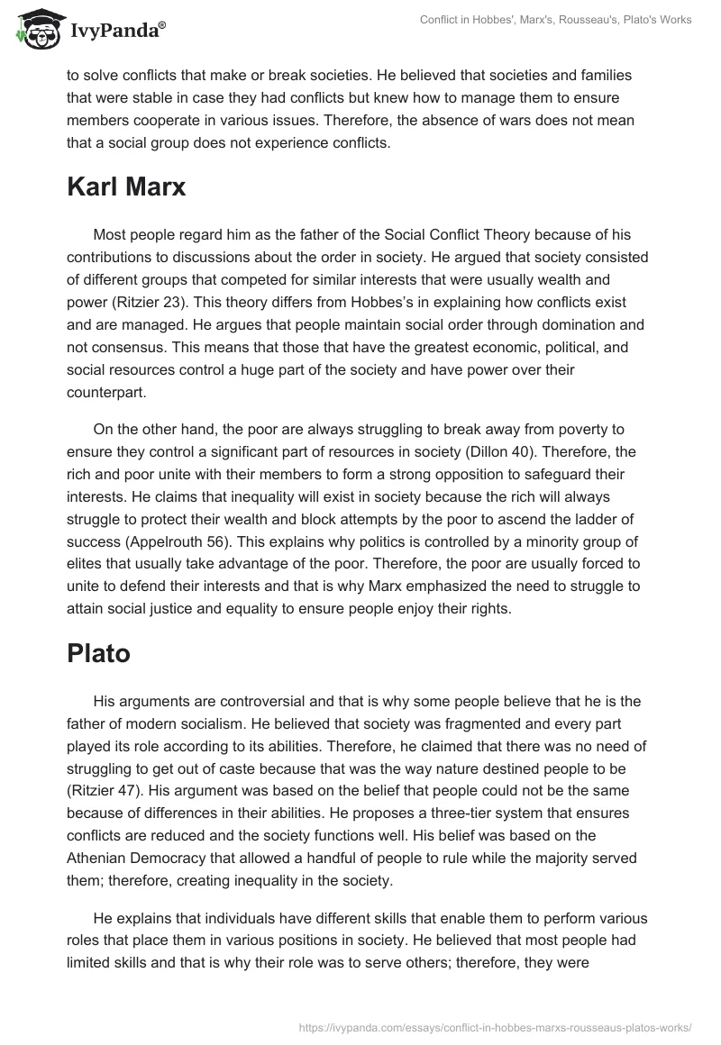Conflict in Hobbes', Marx's, Rousseau's, Plato's Works. Page 2