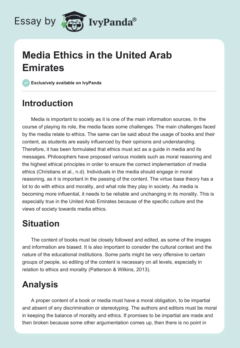 Media Ethics in the United Arab Emirates. Page 1