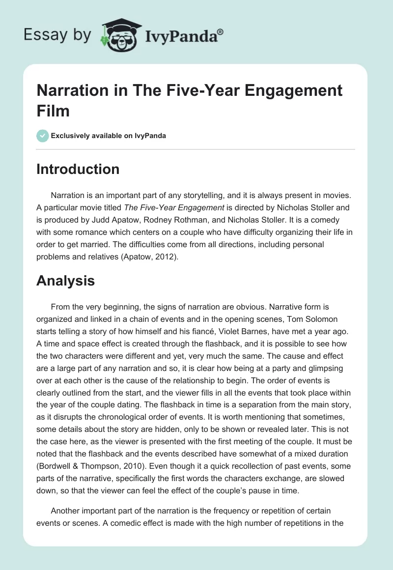 Narration in "The Five-Year Engagement" Film. Page 1