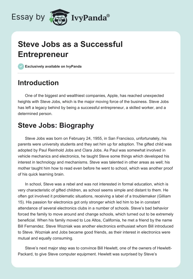 Steve Jobs as a Successful Entrepreneur. Page 1