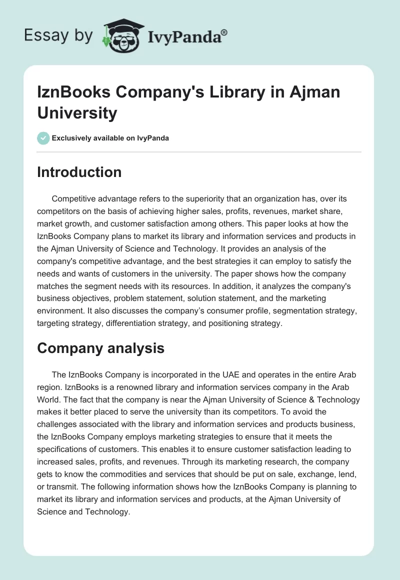 IznBooks Company's Library in Ajman University. Page 1