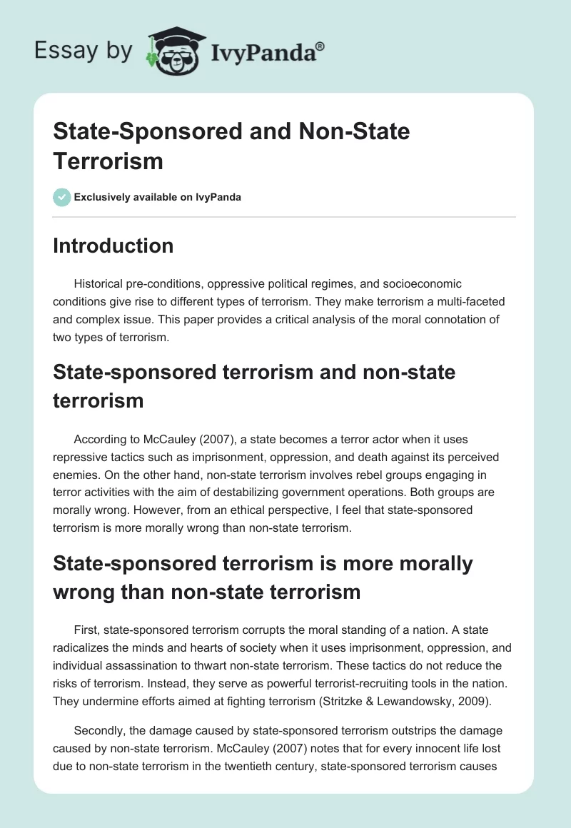 State-Sponsored and Non-State Terrorism. Page 1