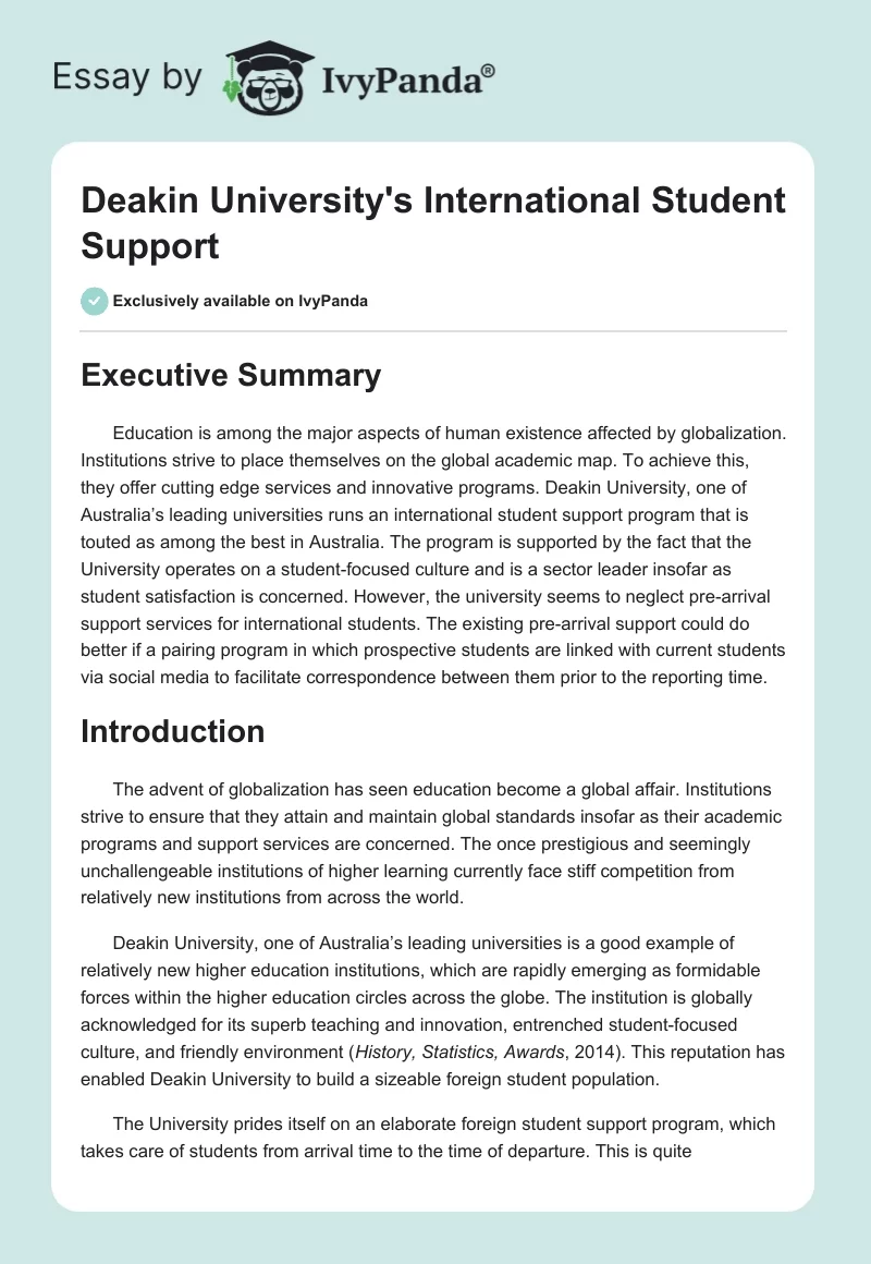 Deakin University's International Student Support. Page 1
