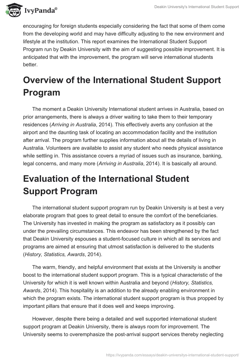 Deakin University's International Student Support. Page 2
