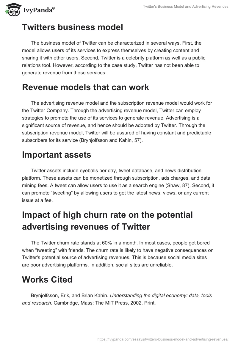 Twitter's Business Model and Advertising Revenues. Page 2