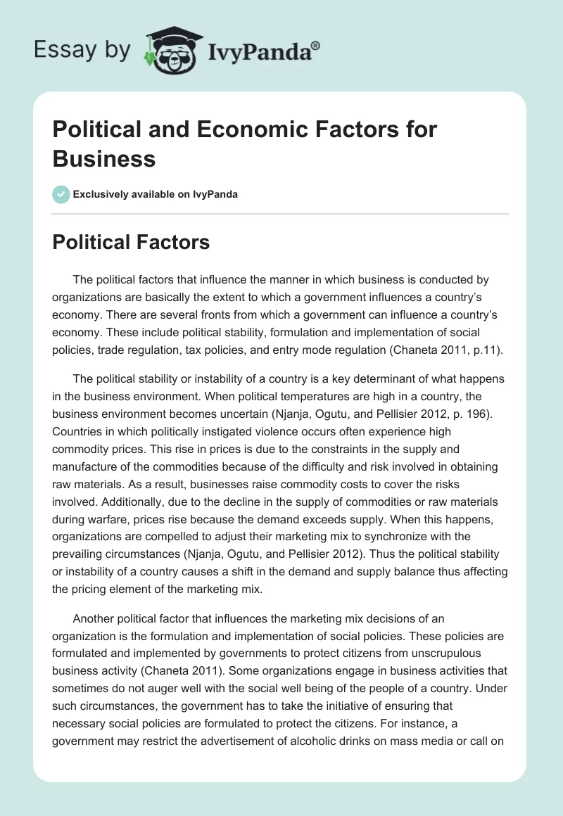 Political and Economic Factors for Business. Page 1