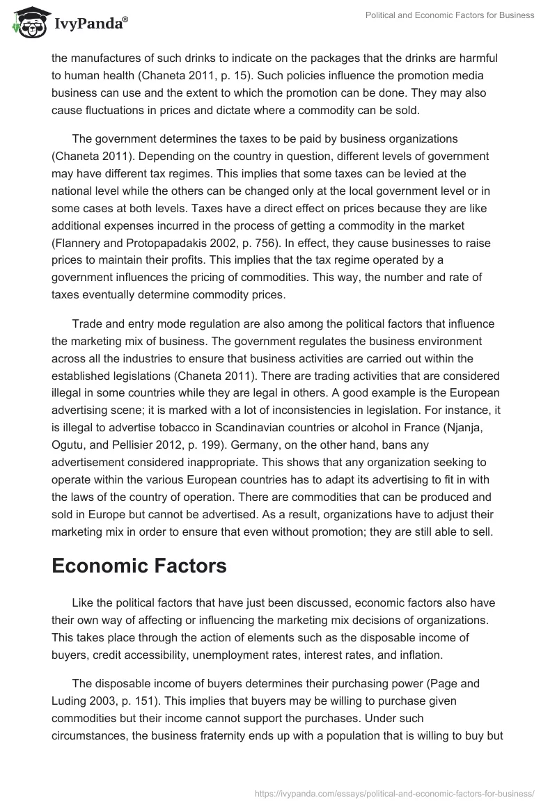 Political and Economic Factors for Business. Page 2