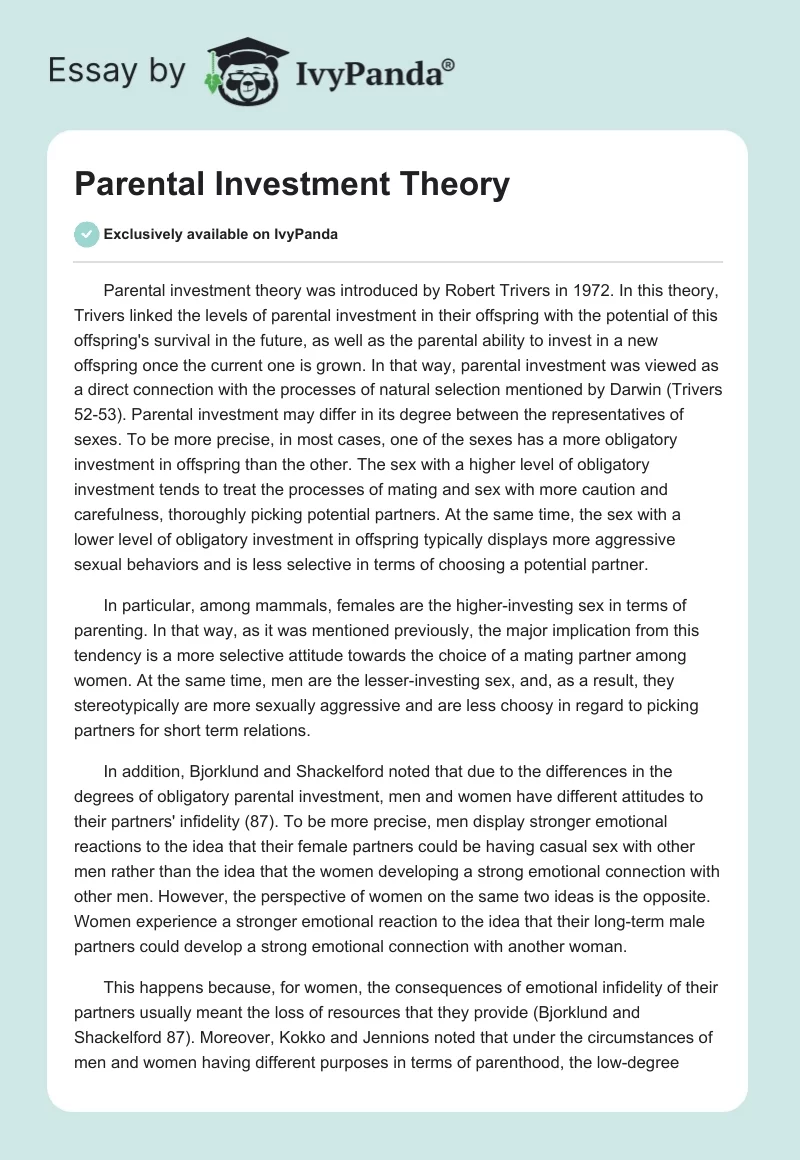 Parental Investment Theory. Page 1