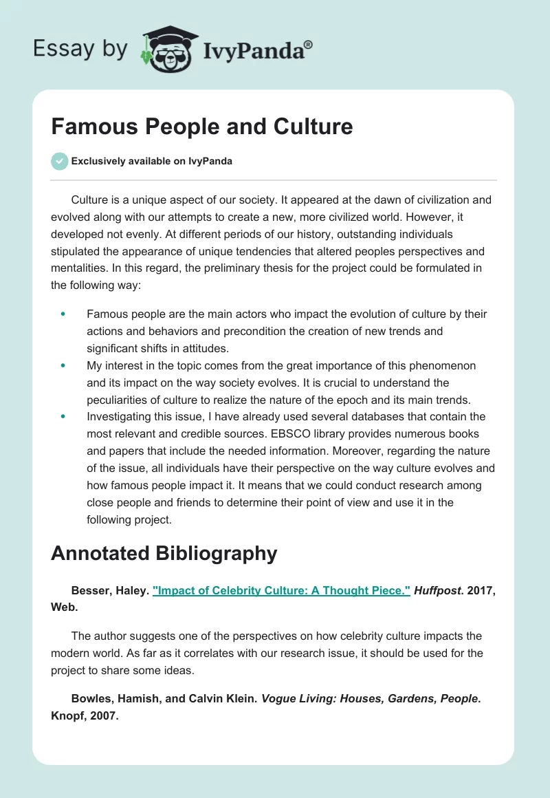 Famous People and Culture. Page 1
