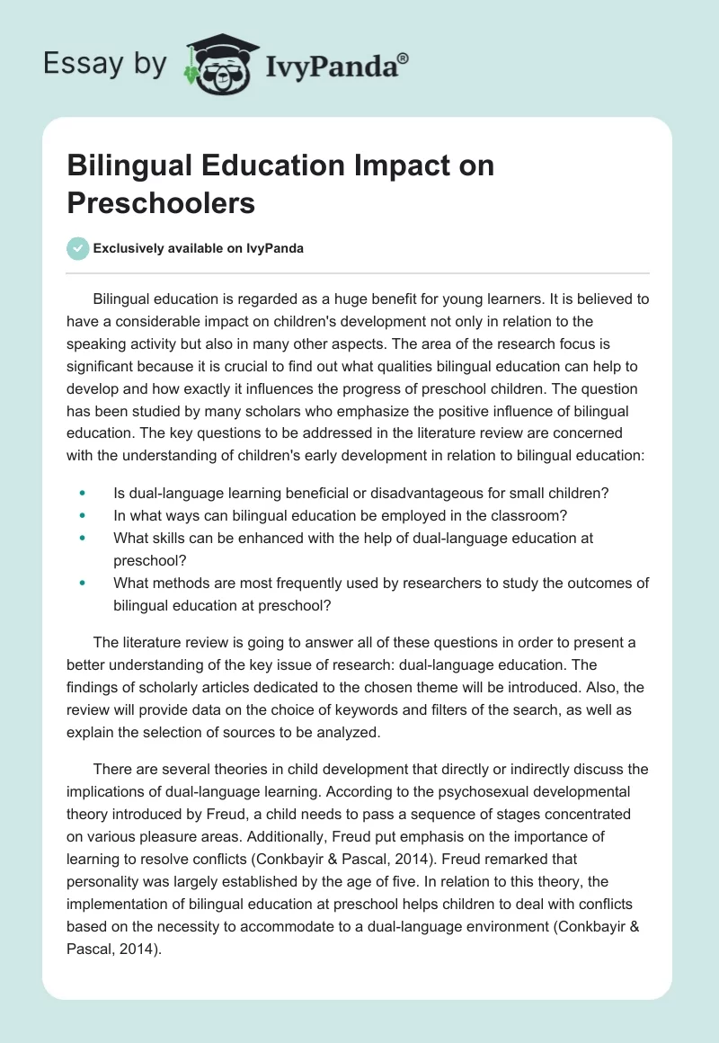 Bilingual Education Impact on Preschoolers. Page 1