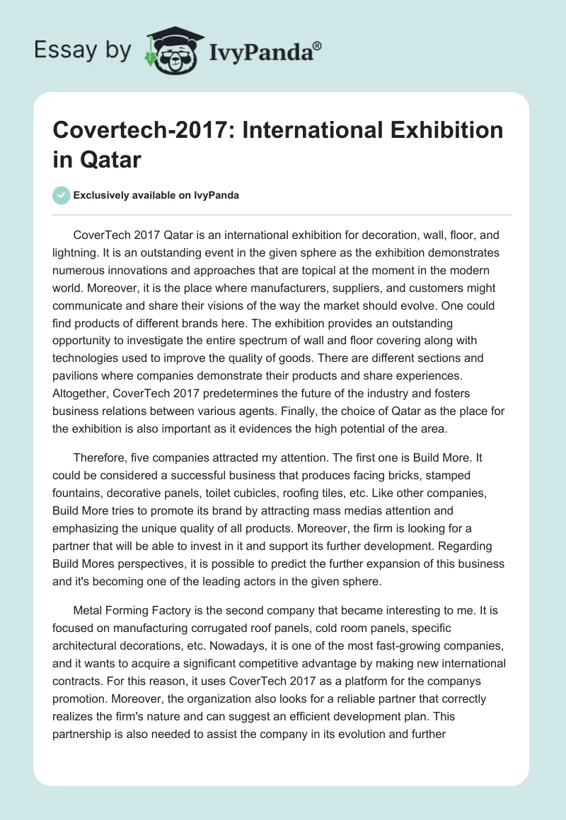 Covertech-2017: International Exhibition in Qatar. Page 1