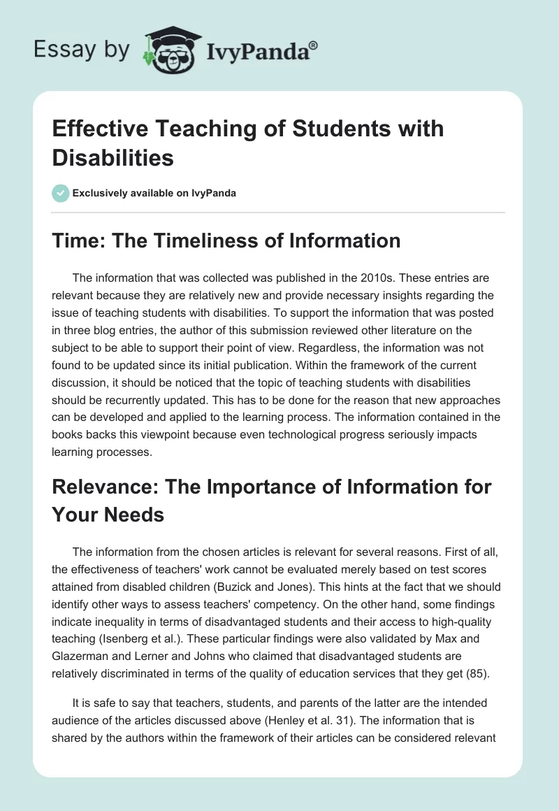 Effective Teaching of Students with Disabilities. Page 1