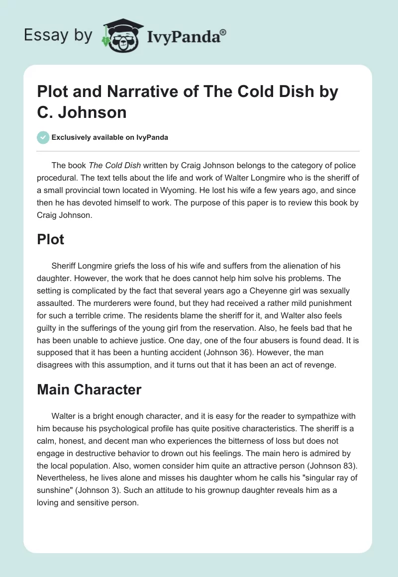 Plot and Narrative of "The Cold Dish" by C. Johnson. Page 1
