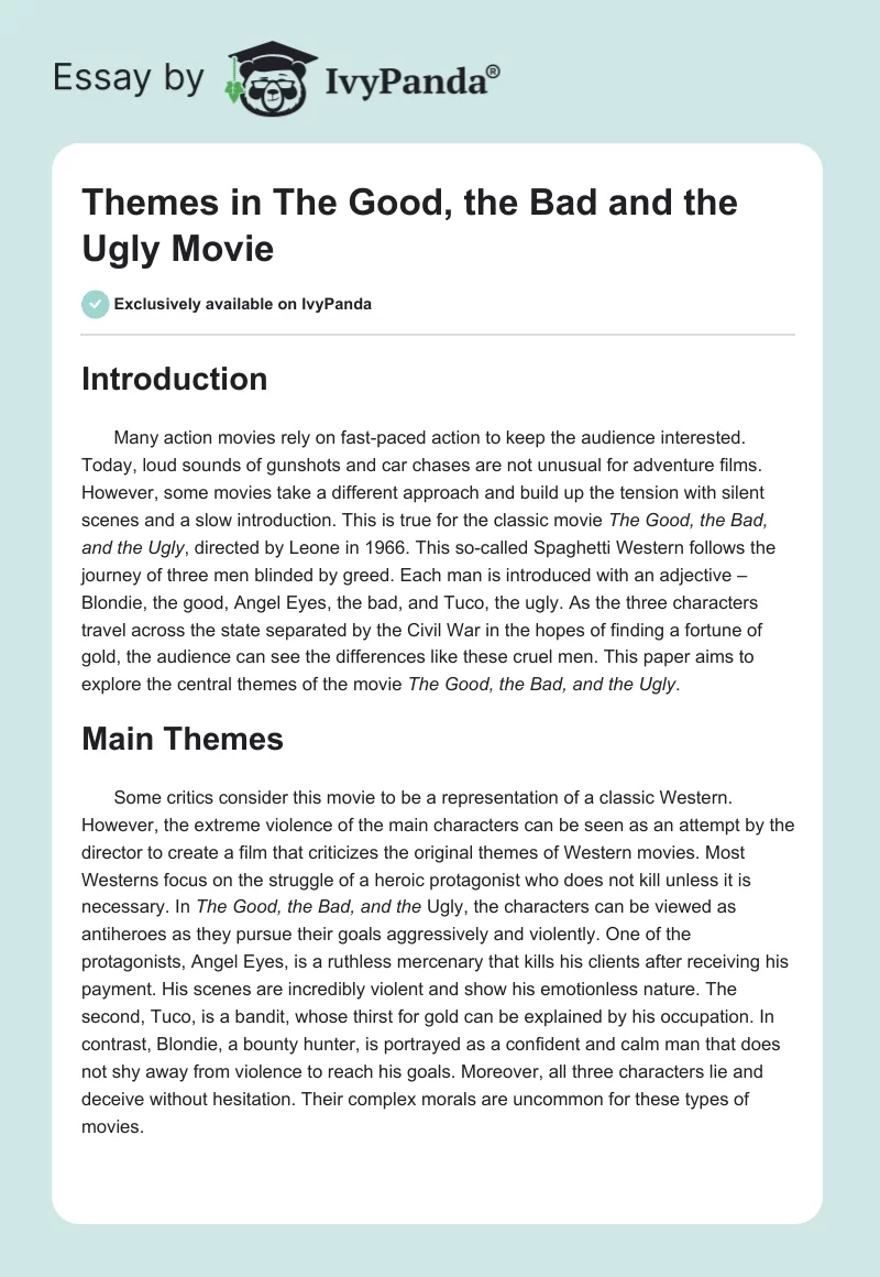 Themes in "The Good, the Bad and the Ugly" Movie. Page 1
