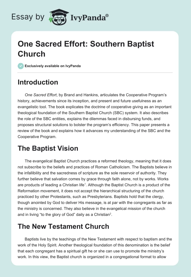 One Sacred Effort: Southern Baptist Church. Page 1
