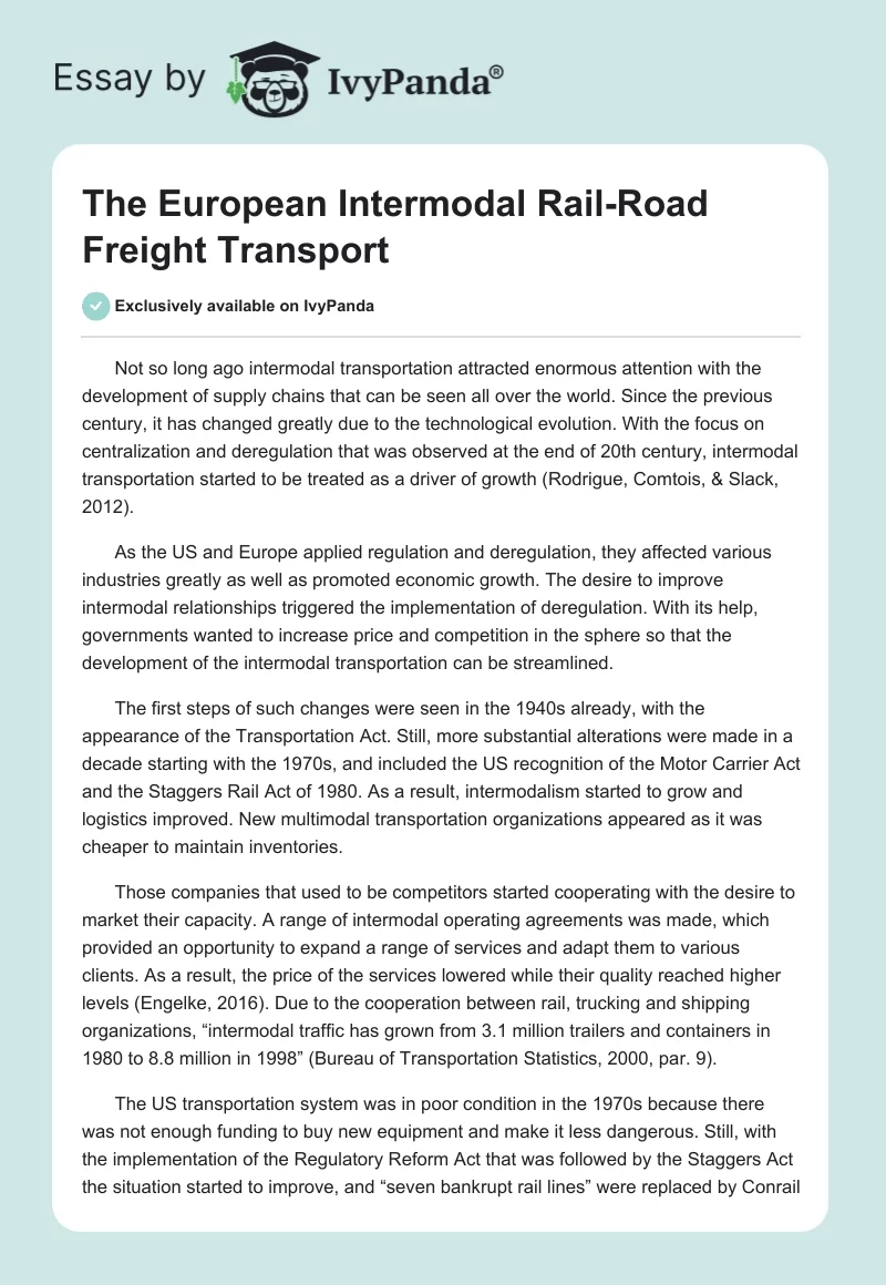 The European Intermodal Rail-Road Freight Transport. Page 1