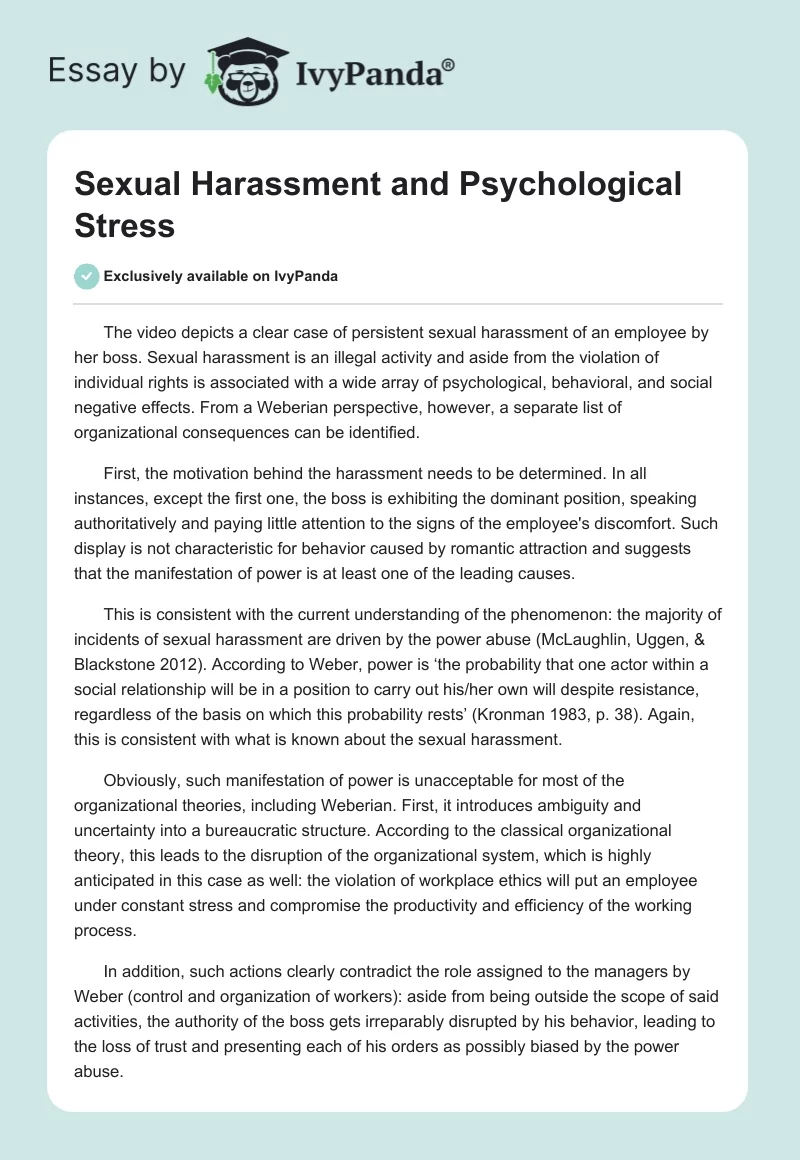 Sexual Harassment and Psychological Stress. Page 1