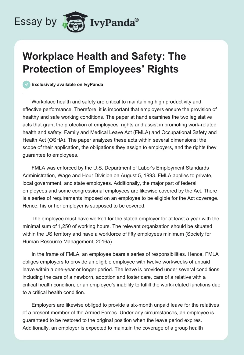 Workplace Health and Safety: The Protection of Employees’ Rights. Page 1