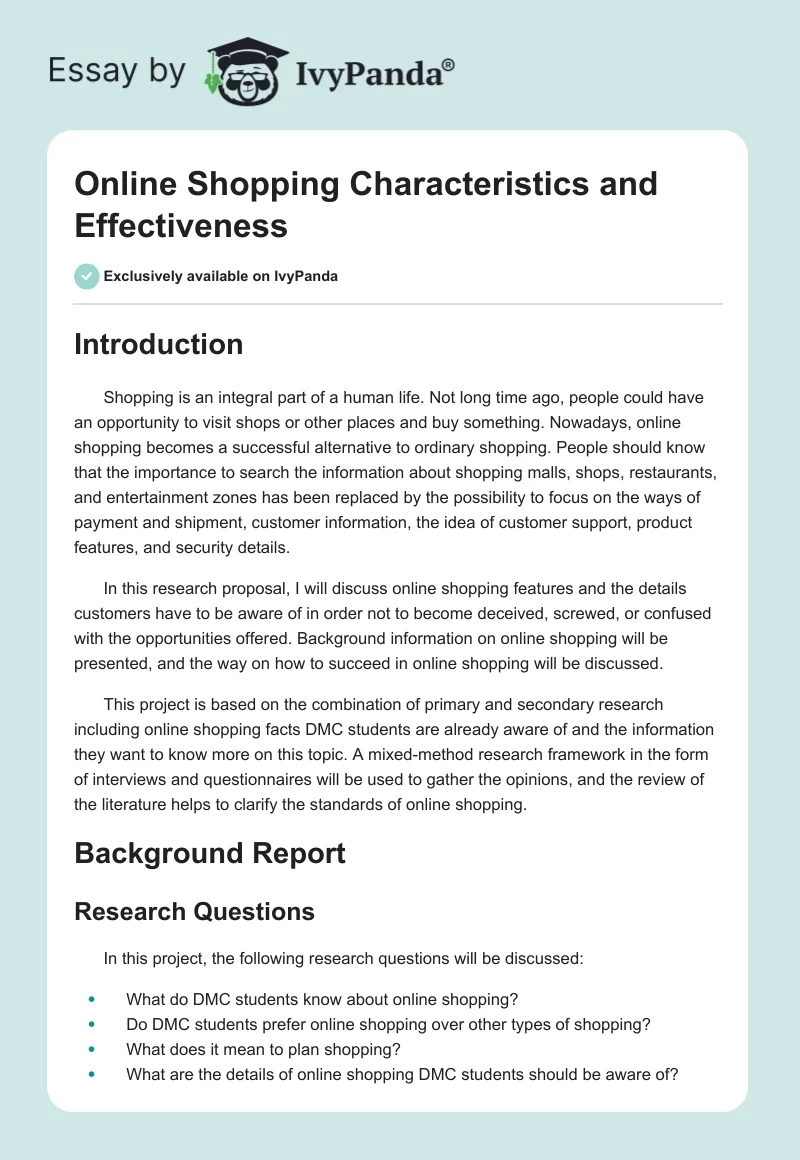 Online Shopping Characteristics and Effectiveness. Page 1
