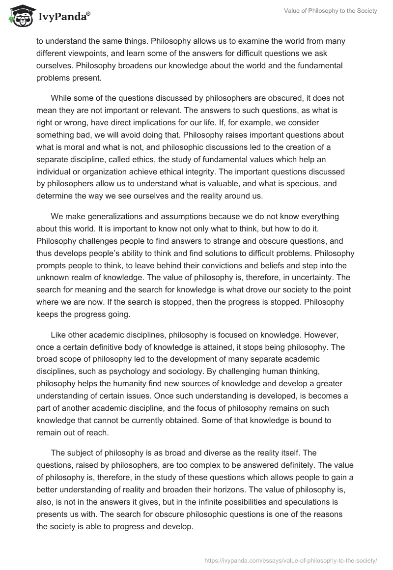 Value of Philosophy to the Society. Page 2