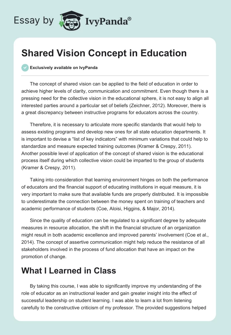 Shared Vision Concept in Education. Page 1