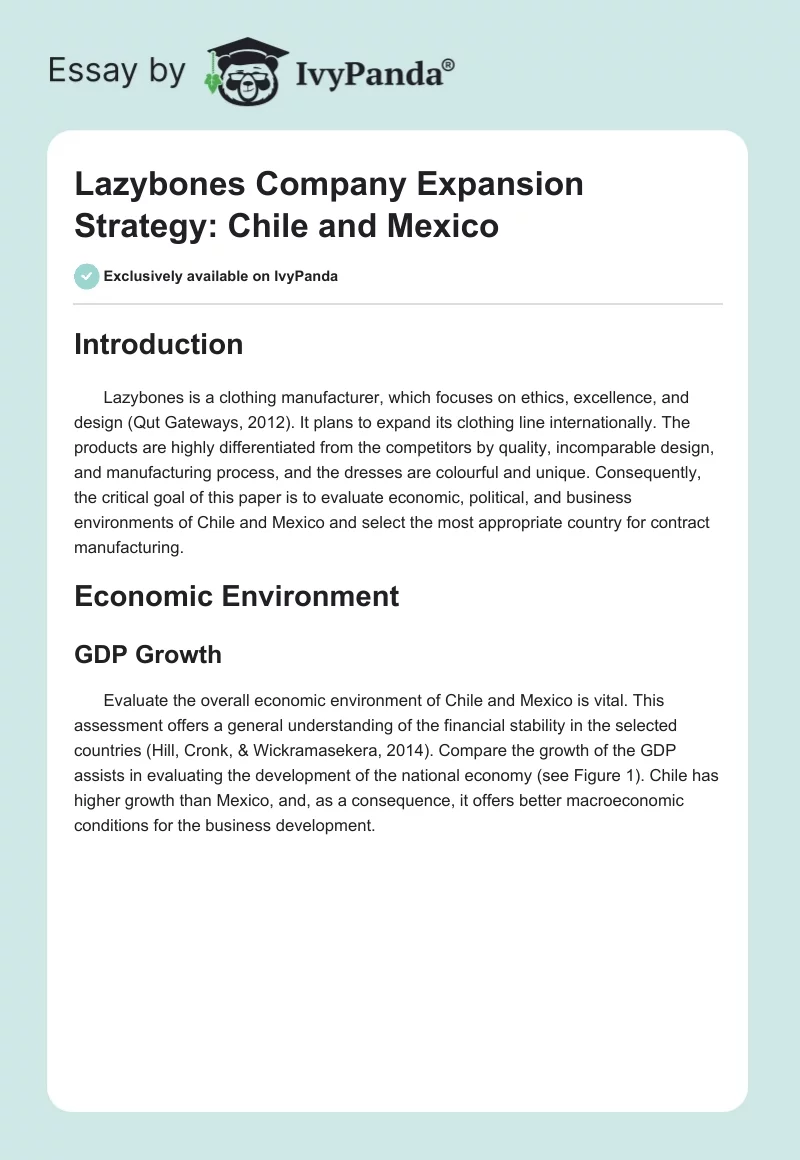 Lazybones Company Expansion Strategy: Chile and Mexico. Page 1