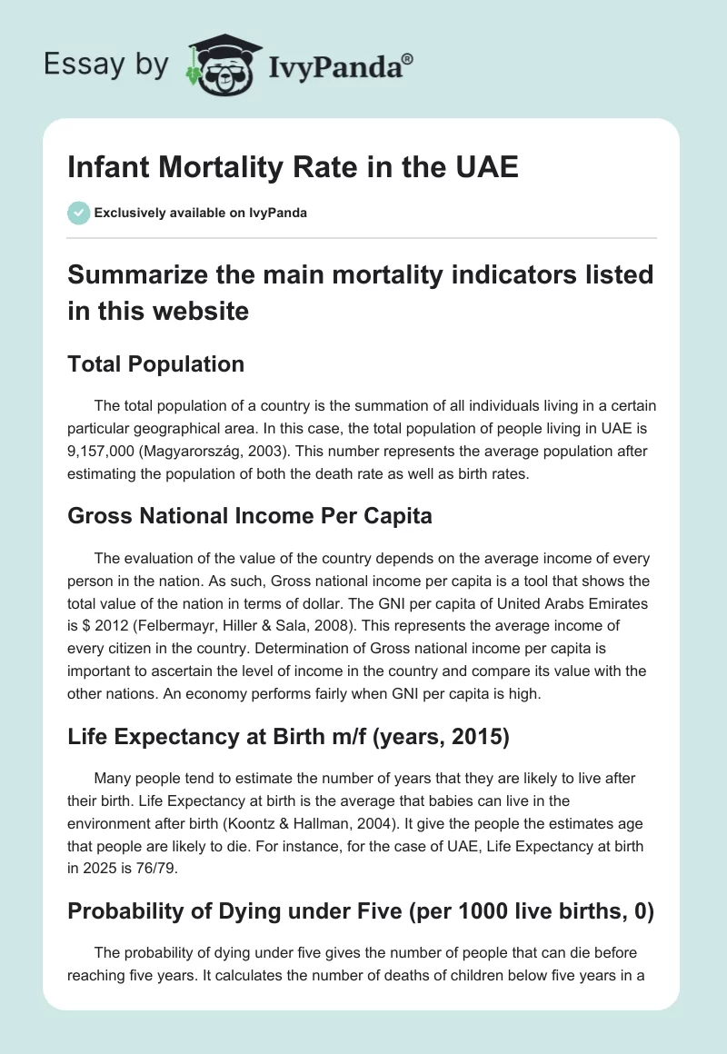 Infant Mortality Rate in the UAE. Page 1