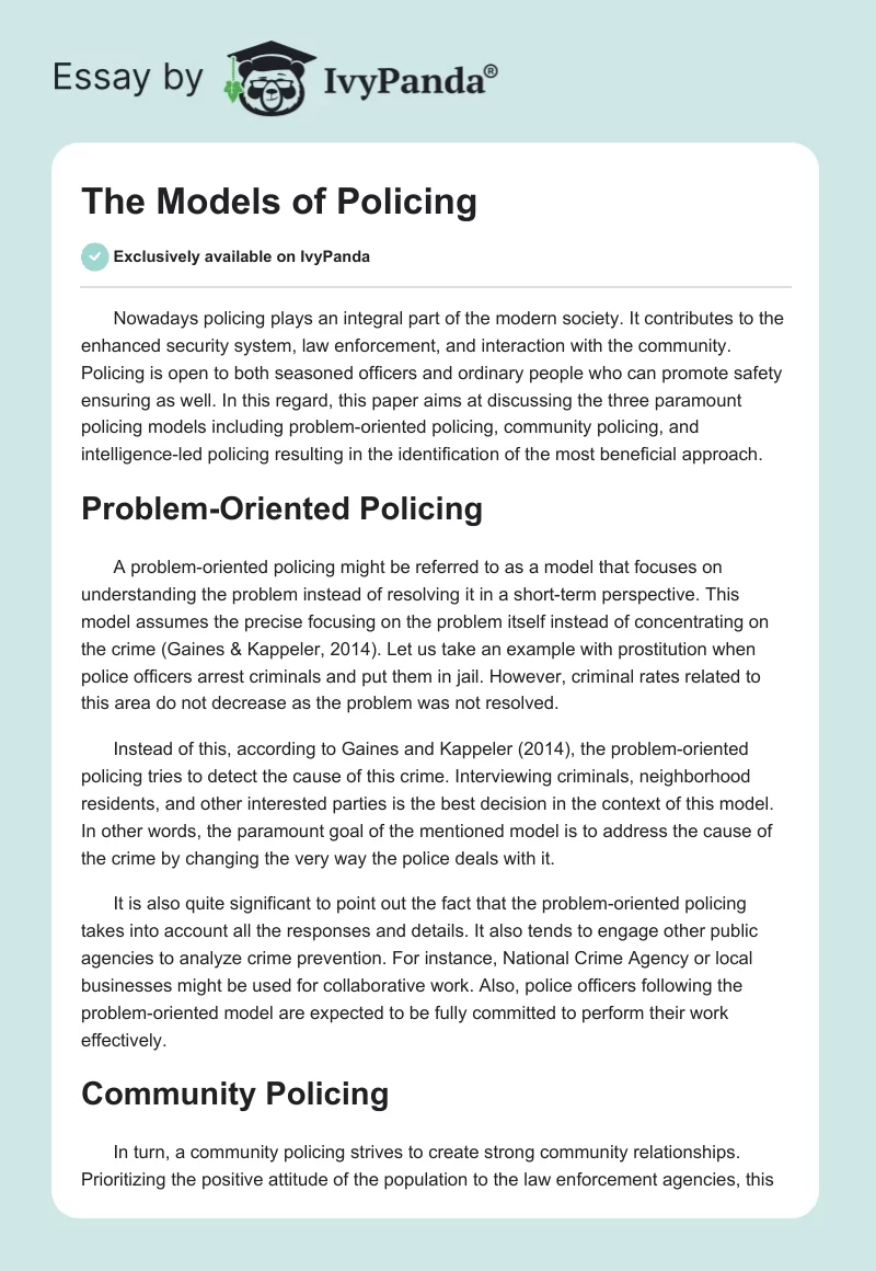 The Models of Policing. Page 1