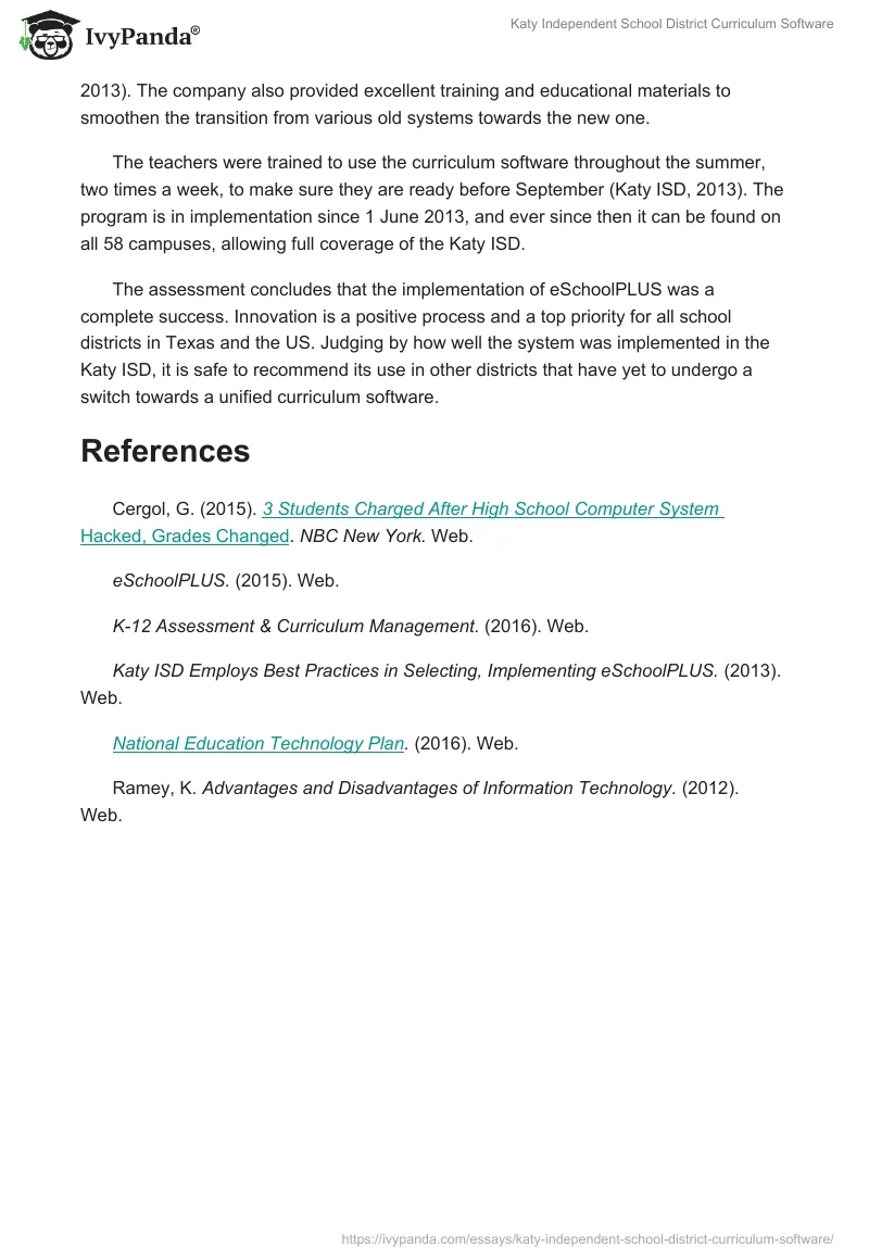 Katy Independent School District Curriculum Software. Page 3
