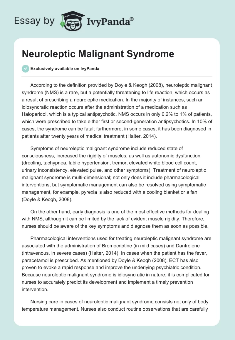 Neuroleptic Malignant Syndrome. Page 1
