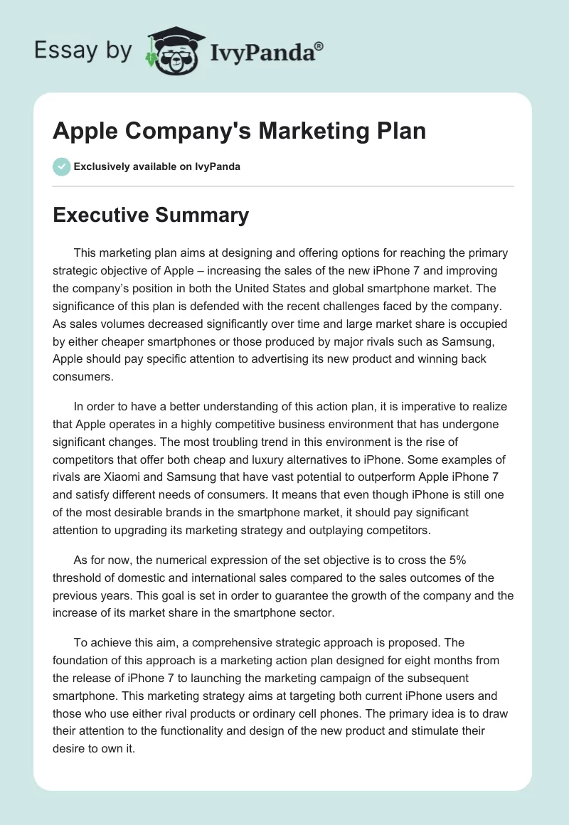 Apple Company's Marketing Plan. Page 1