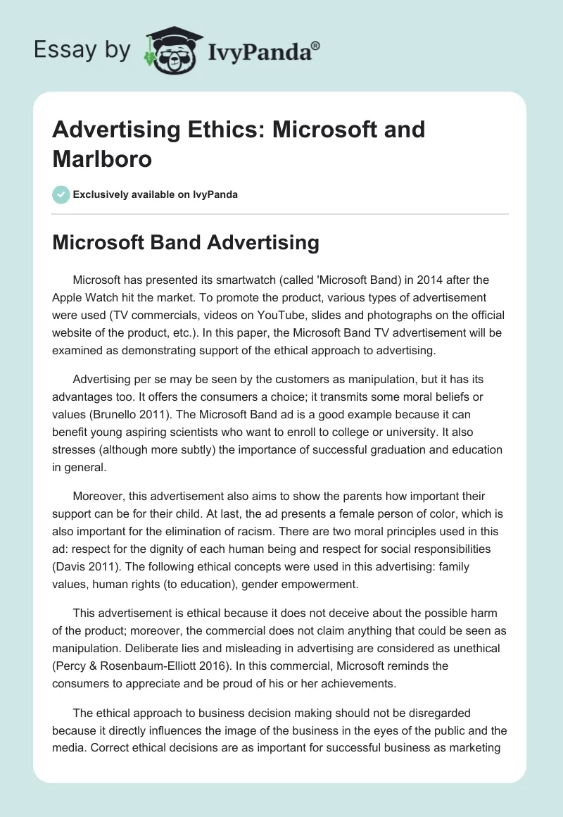 Advertising Ethics: Microsoft and Marlboro. Page 1