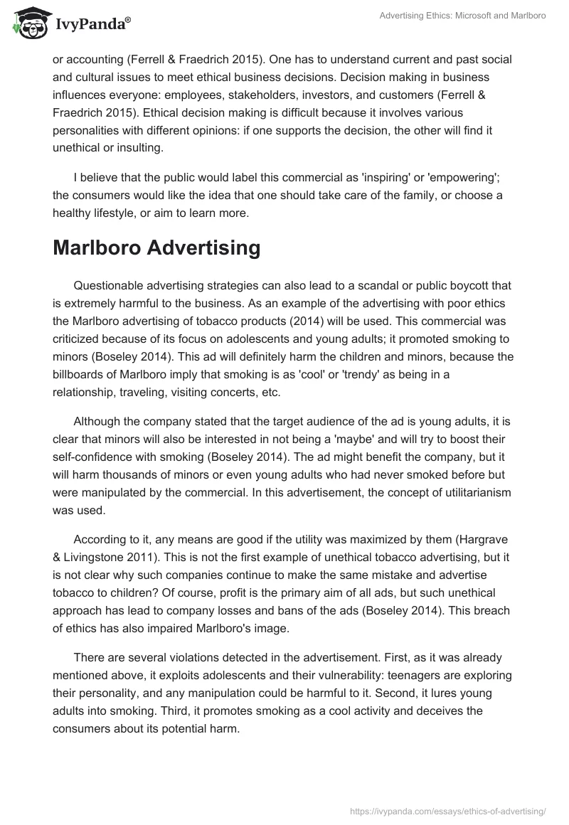 Advertising Ethics: Microsoft and Marlboro. Page 2