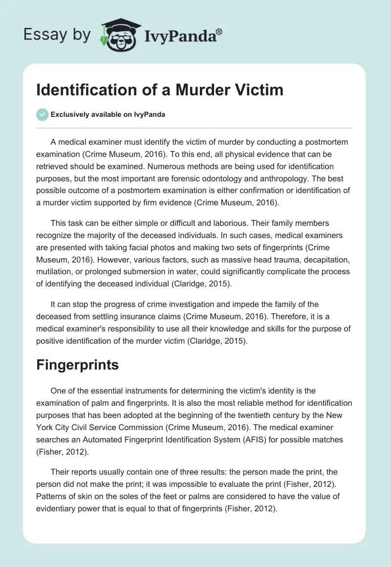Identification of a Murder Victim. Page 1