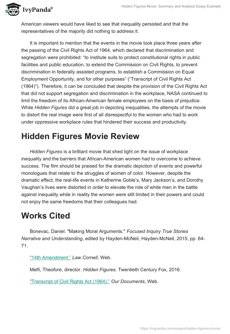 Hidden Figures Movie: Summary and Analysis Essay Example. Page 3