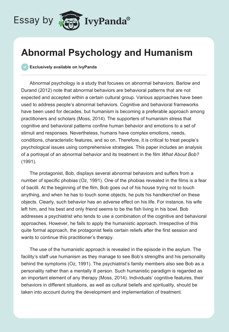 Abnormal Psychology and Humanism. Page 1