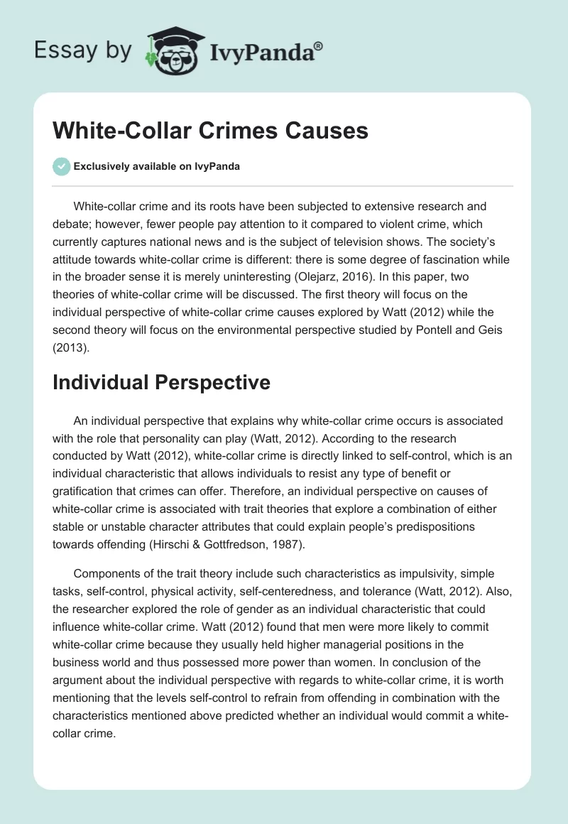 White-Collar Crimes Causes. Page 1