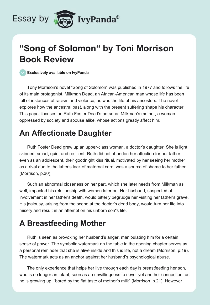“Song of Solomon“ by Toni Morrison Book Review. Page 1