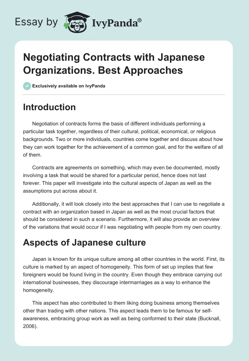 Negotiating Contracts with Japanese Organizations. Best Approaches. Page 1