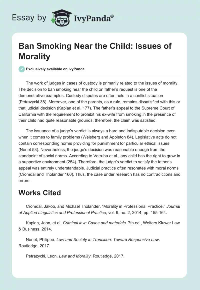 Ban Smoking Near the Child: Issues of Morality. Page 1