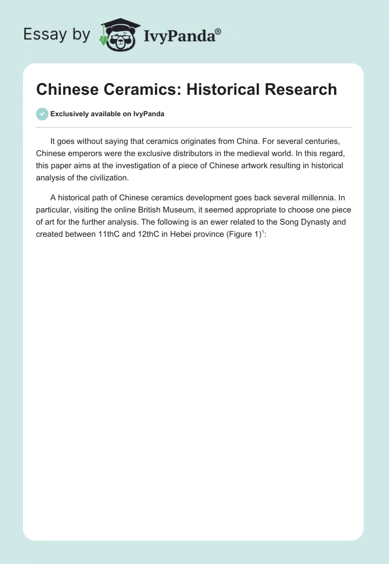 Chinese Ceramics: Historical Research. Page 1