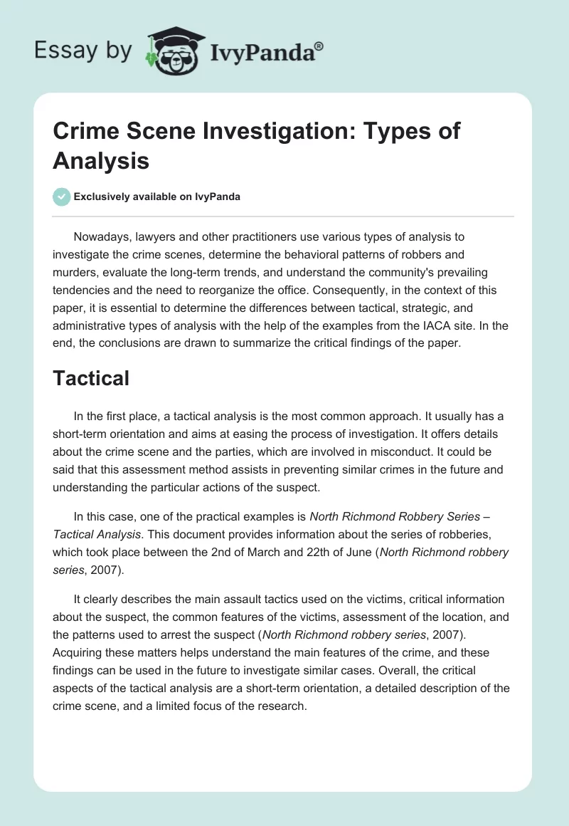 Crime Scene Investigation: Types of Analysis. Page 1